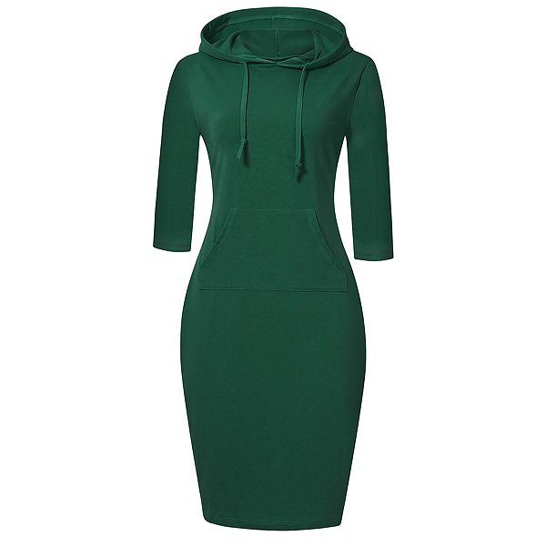 

Женское платье-миди с длинными рукавами и капюшоном Kojooin, Dark Green