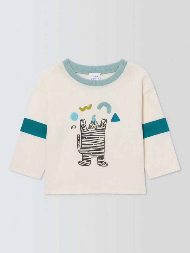 

Детская футболка с длинным рукавом Baby Tiger John Lewis, White