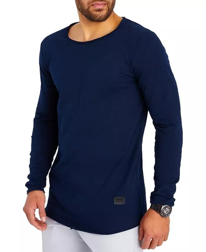 

Мужская футболка с круглым вырезом Slim Fit | Классический стильный лонгслив с круглым горлом Leif Nelson, синий