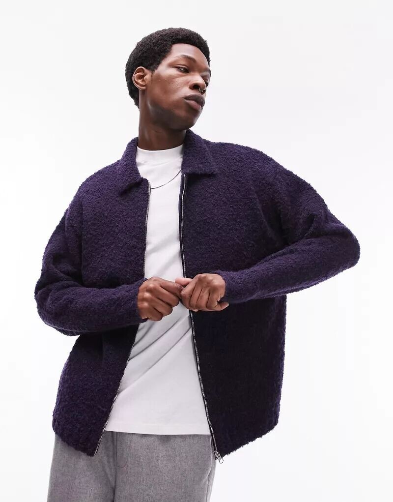 

Темно-синий кардиган на молнии Topman из букле