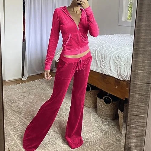 Женский велюровый спортивный костюм Y2K 2 предмета, Hot Pink