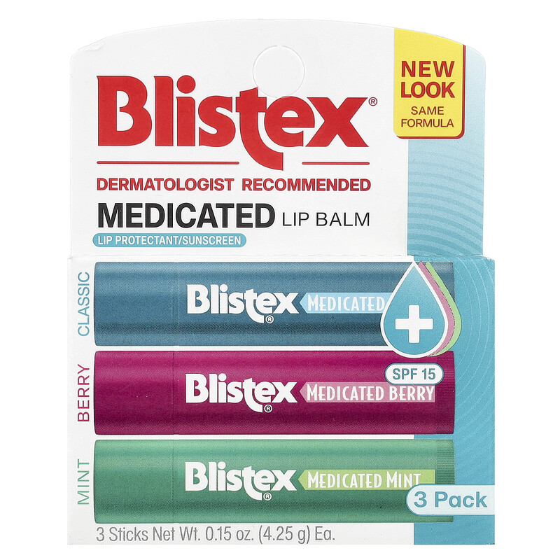 Blistex, Лечебный бальзам для губ, SPF 15, мята, ягоды, классический, 3 шт. В упаковке, 4,25 г (0,15 унции) — фото 2