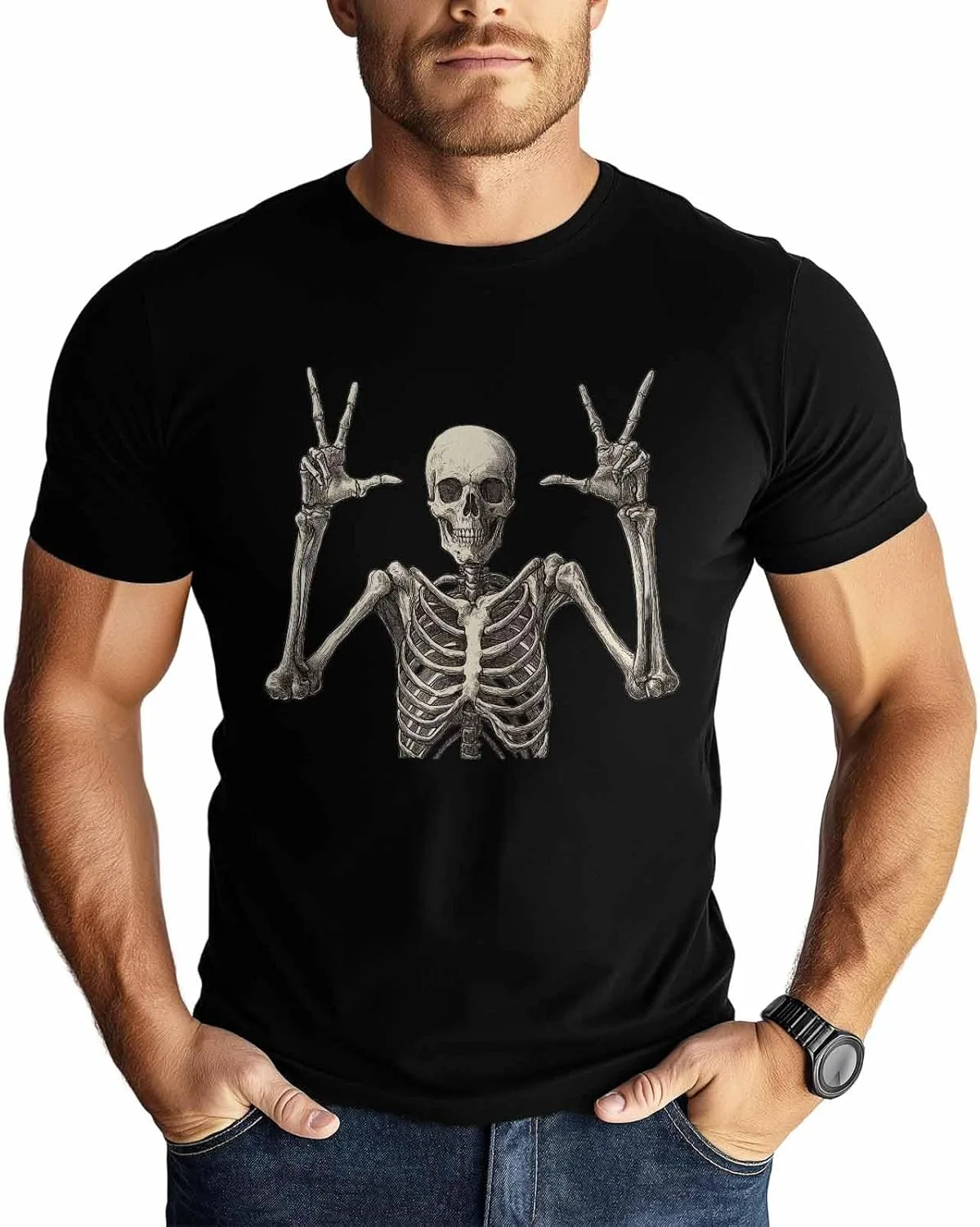 

Футболка мужская, черная, с принтом скелета NuYeBiofx