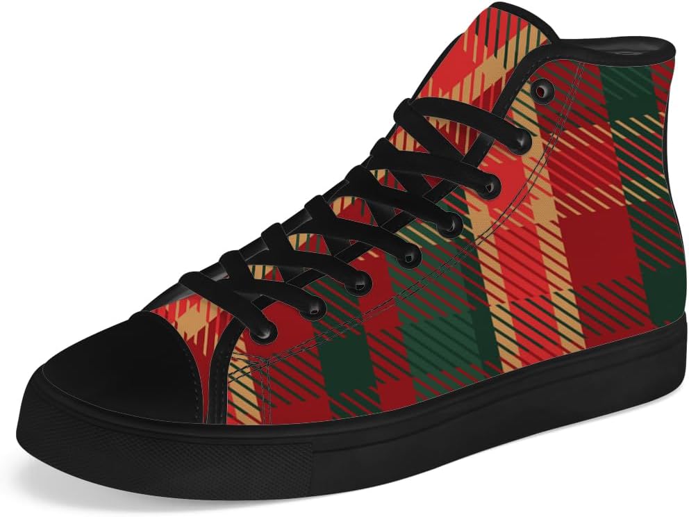 

Детские и подростковые кеды на шнуровке с рождественской клеткой, высокие холщовые туфли в тартановой расцветке Chebing, красный