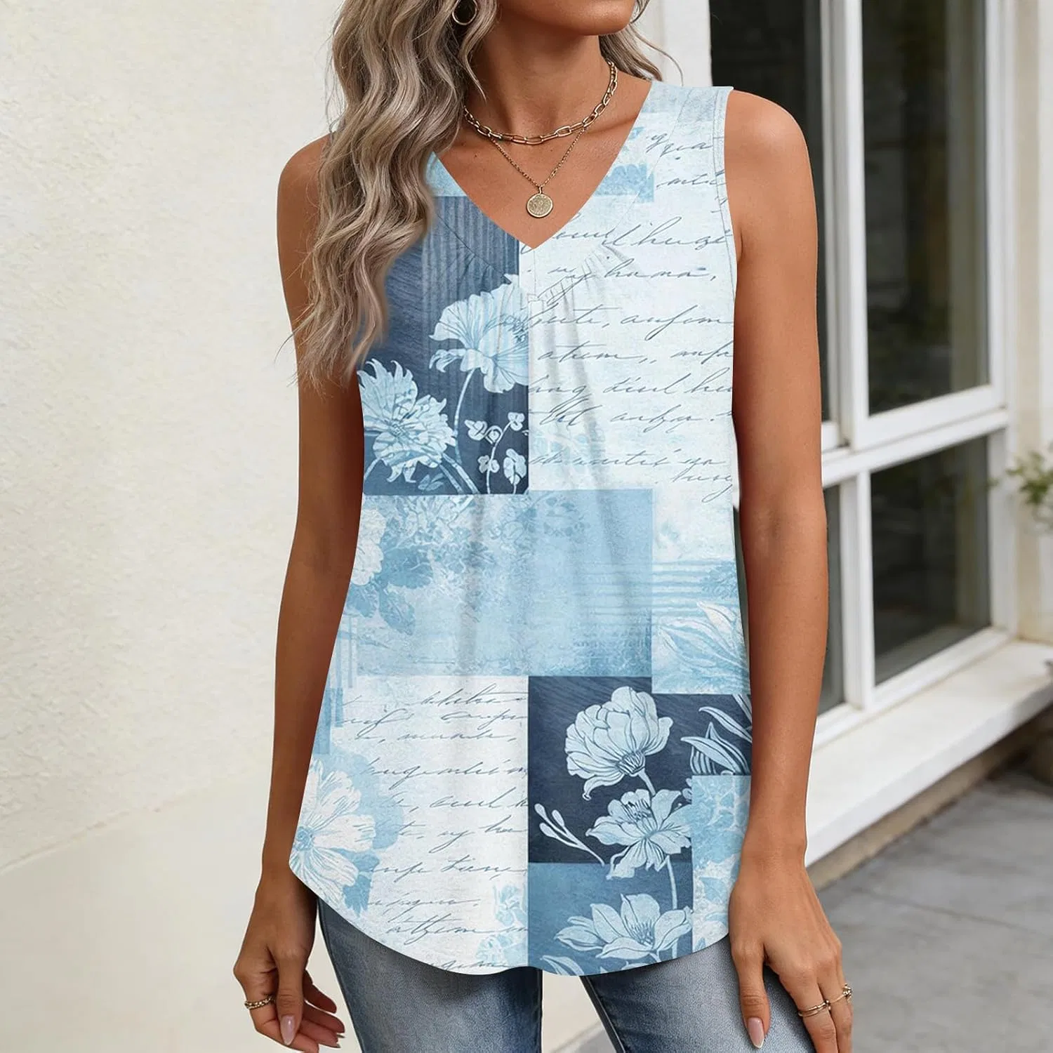 Женский топ sleeveless с V-образным вырезом, Generic, 1-light Blue — фото 4