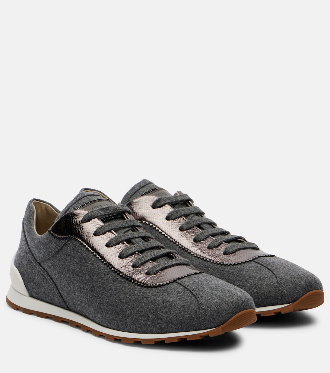 Кроссовки из фетра с кожаными вставками Brunello Cucinelli, Medium Grey