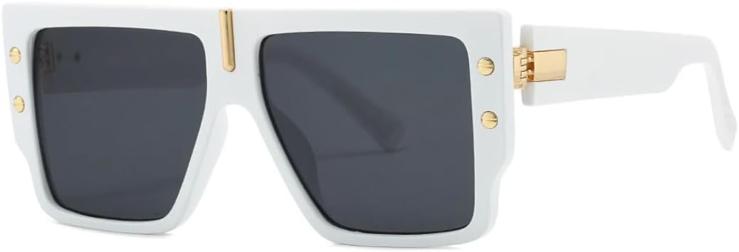 

Роскошные солнцезащитные очки с плоской верхней частью для женщин и мужчин, винтажные, увеличенного размера, популярные, в большой оправе, с заклепками TKKTLLT, White Black