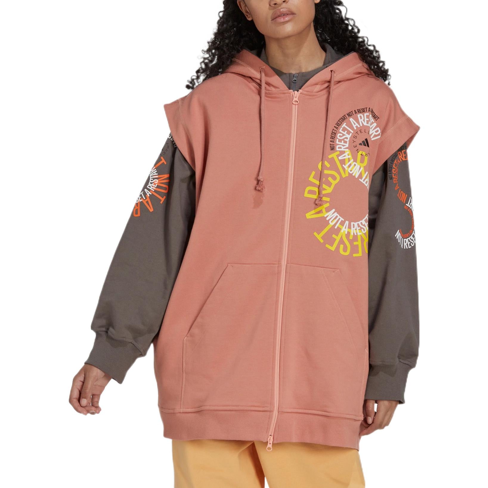 Худи adidas Logo Alphabet Printing Pattern Zipper Hooded Short Sleeve Pink Red IB5903, розовый — фото 2