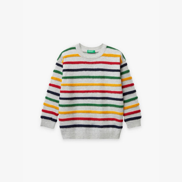 

Вязаный джемпер с круглым вырезом в полоску 18 месяцев-6 лет Benetton, мультиколор