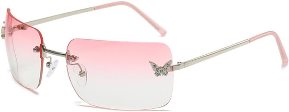 

Женские солнцезащитные очки в панк-стиле без оправы, модные мужские солнцезащитные очки класса люкс с персонализированным бриллиантовым узором в виде бабочки LVTFCO, Pink Silver