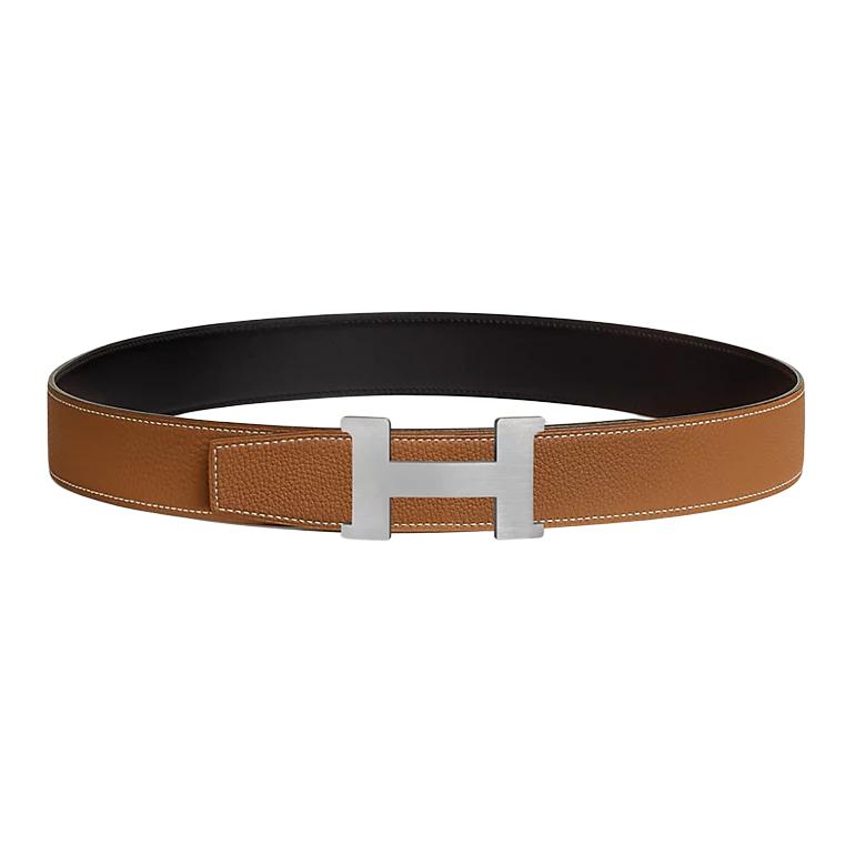 Кожаные ремни из телячьей кожи унисекс/золотой 3,8 см HERMES, черный/золотой — фото 2