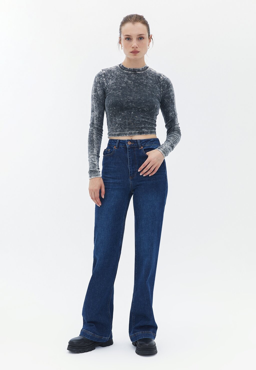 

Топ с длинными рукавами WASH-OFF CROP OXXO, цвет Mottled Dark Grey