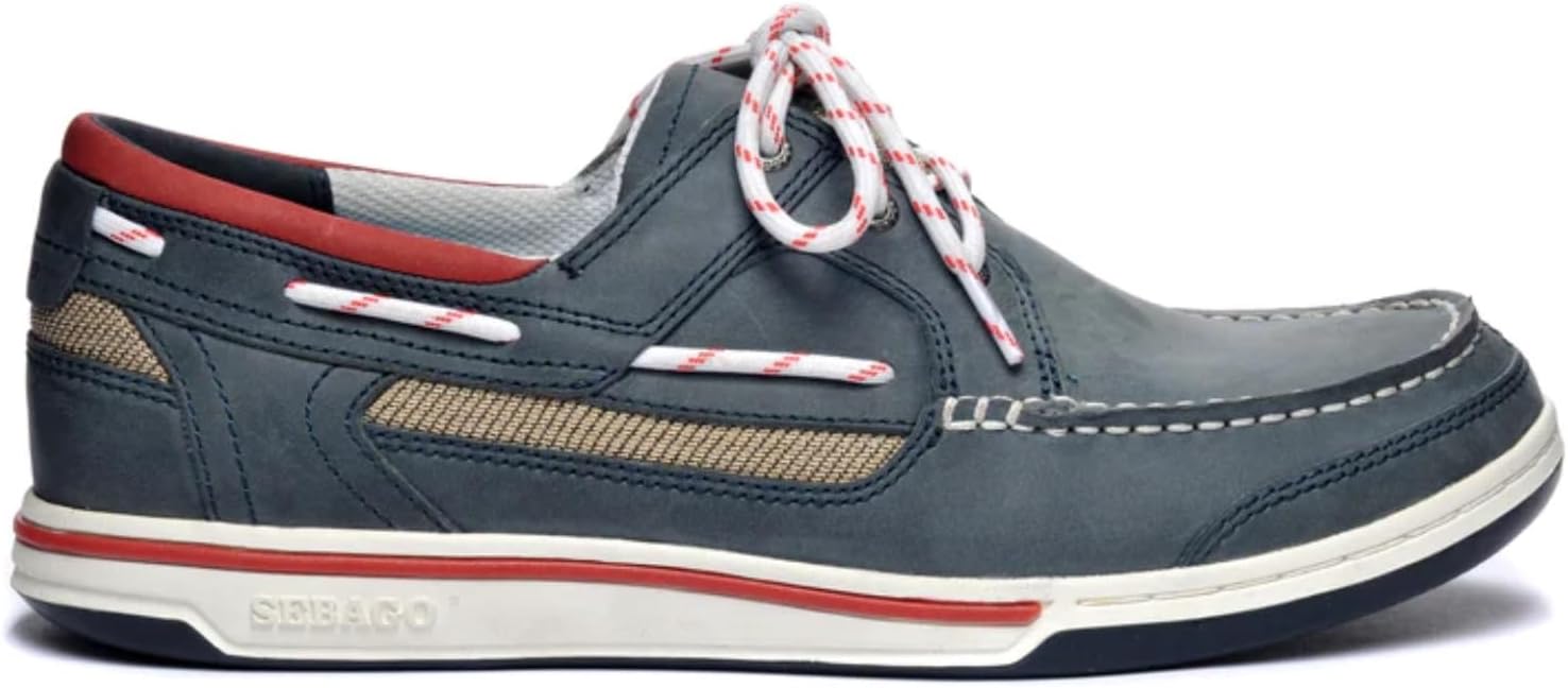 Мокасины Sebago Triton с тремя отверстиями для шнурков - лодочные туфли из вощеной кожи нубук с дышащей сетчатой подкладкой, удобной стелькой из ЭВА и резиновой подошвой, темно-синий — фото 2