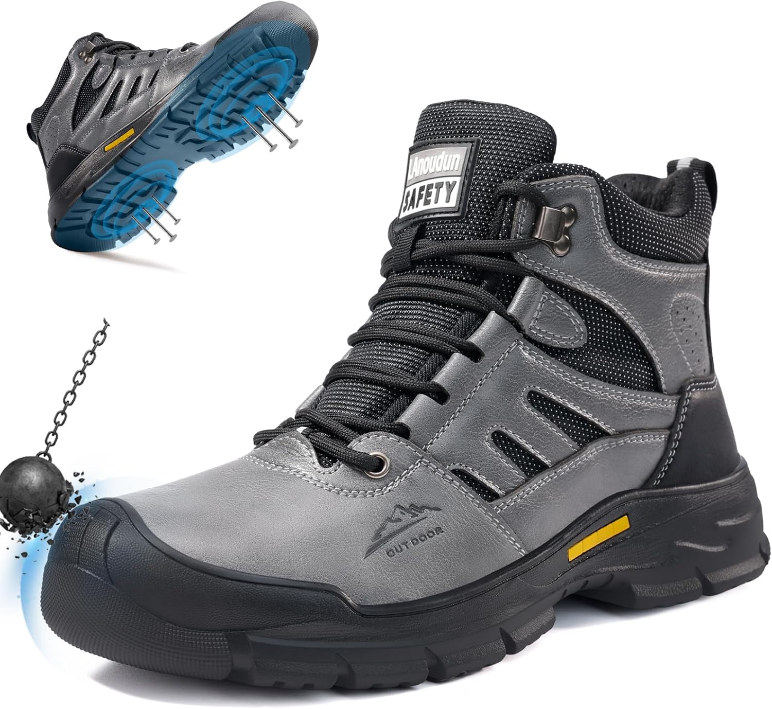 

Стальные ботинки BAIYIJIA с защитным носком для мужчин, легкие противоскользящие ботинки, устойчивые к проколам, для промышленного строительства, серый