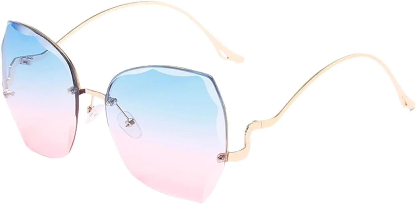 

Женские солнцезащитные очки без оправы, модные, с градиентным переходом цвета, винтажные, для путешествий, защита от УФ-излучения UV400 HHZZYVY, Gold Blue Pink
