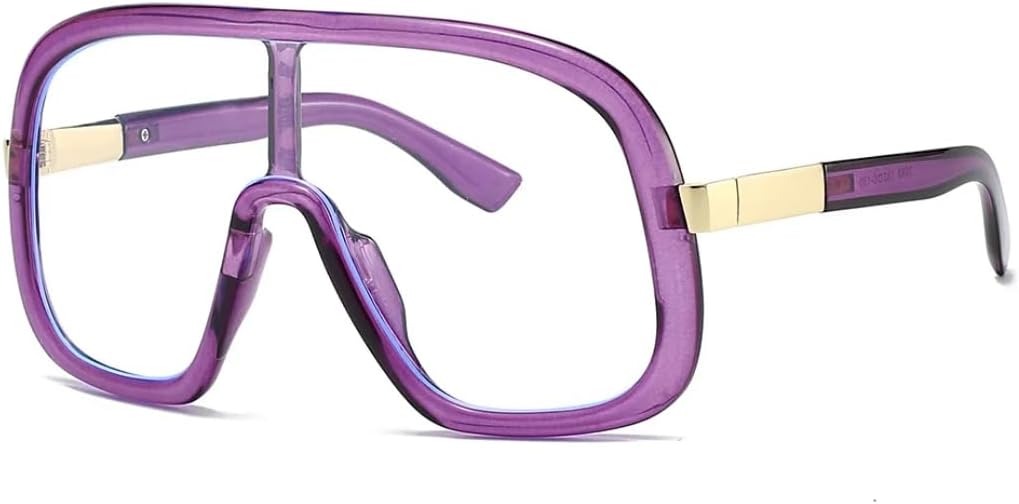 

Винтажные большие цельные солнцезащитные очки для женщин и мужчин в стиле панк, популярная модель с крупной оправой и защитой от УФ-излучения UV400 TVTBBVV, Purple Clear