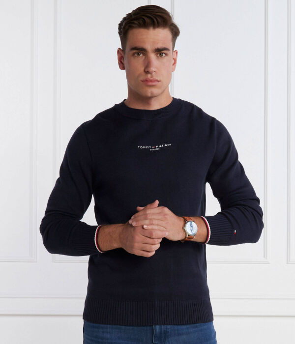 Свитер Tommy Hilfiger с полосами на рукавах, синий — фото 3
