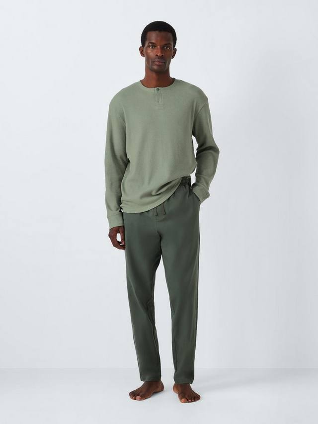 

Комплект пижамы с длинным рукавом в стиле хенли John Lewis, Green Olive