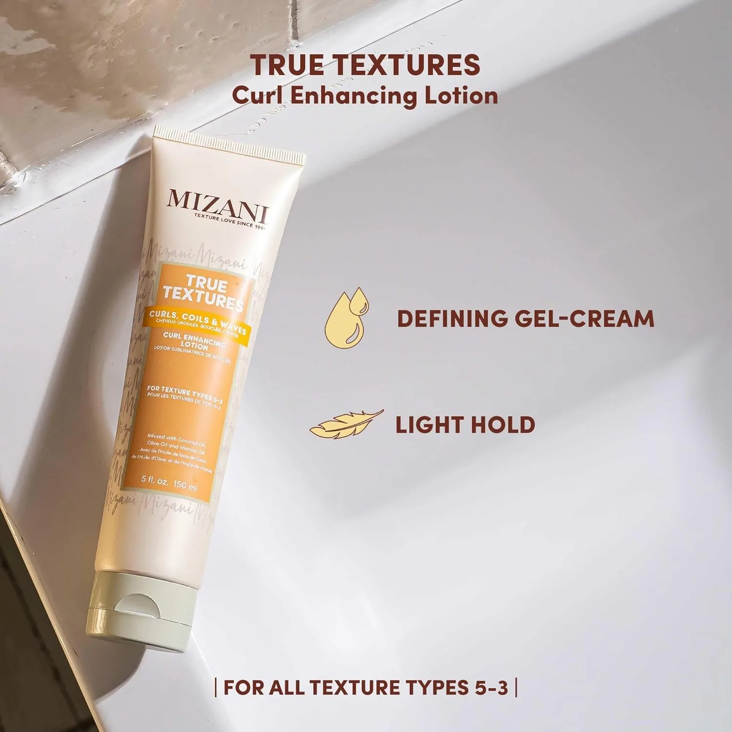 Mizani True Textures Curl Enhancing Lotion - несмываемый крем для кудрявых волос с кокосовым и оливковым маслом, контролирует пушистость, придает блеск, не содержит сушащих спиртов и парабенов. 148 мл (1 шт.), black — фото 4