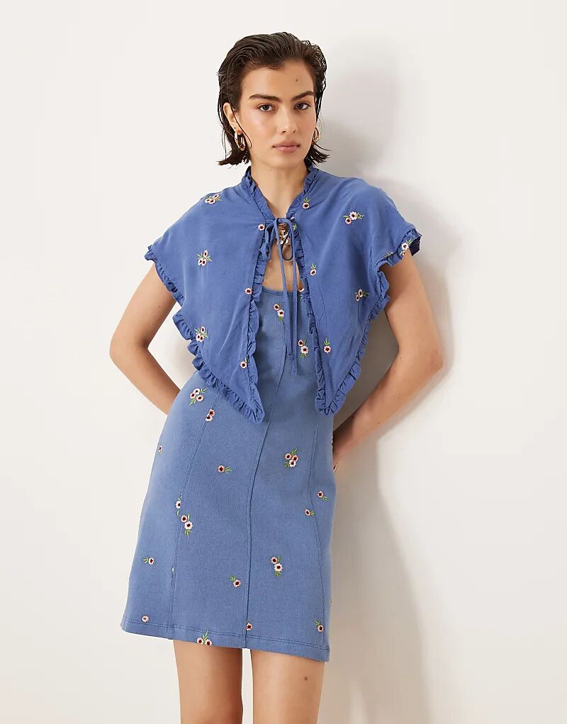 

Мини-платье с вышитой накидкой ASOS DESIGN синего цвета