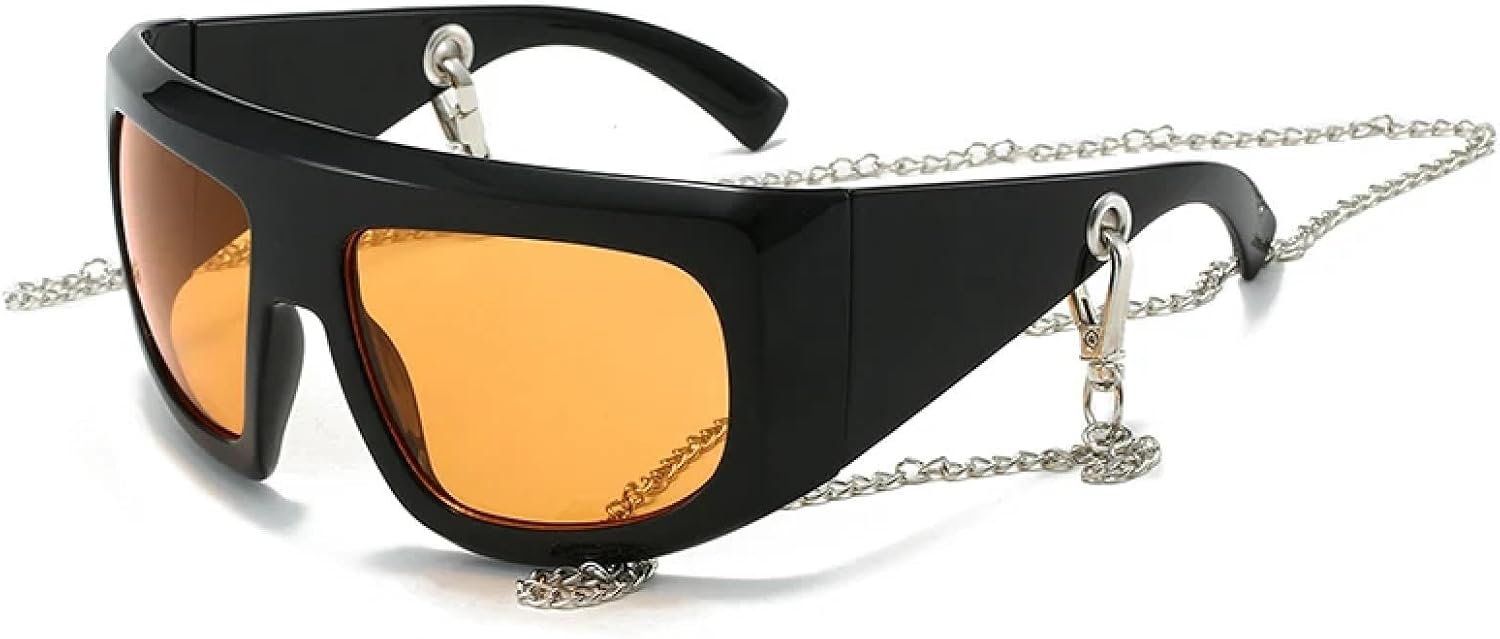 

Ретро большие солнцезащитные очки «кошачий глаз» для женщин, модные очки с цепочкой, солнцезащитные очки UV400 для мужчин, трендовые зеркальные очки TVTBBVV, Black Orange