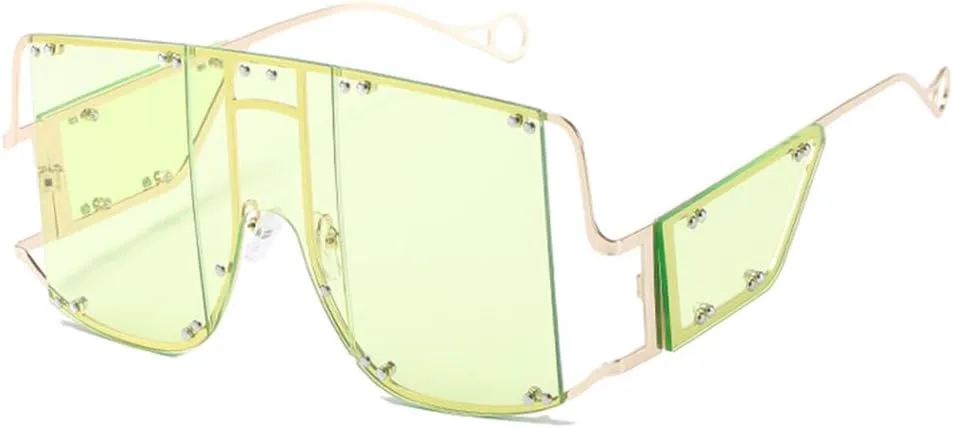 

Роскошные солнцезащитные очки большого размера для женщин, винтажные, с заклепками и ажурной отделкой, цельные, в стиле панк, женские очки TYUVIVO, Gold Lemongreen