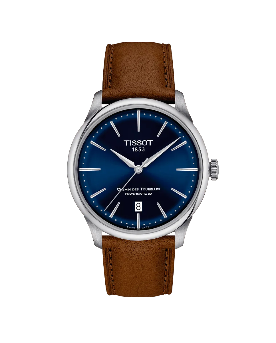

Женские часы из коллекции Chemin des Tourelles в синей коже Tissot, коричневый