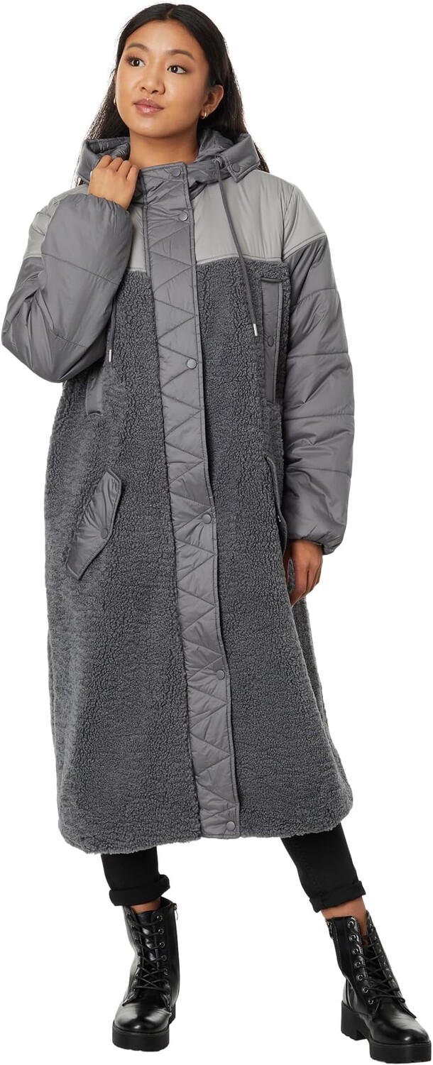 

Куртка Avec Les Filles Coat Mixed Media Hooded, угольный