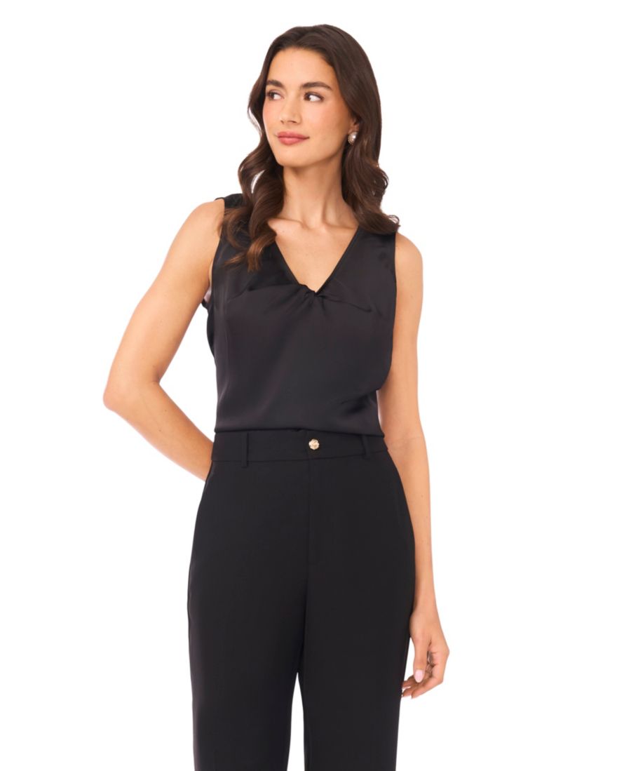 

Женская блузка без рукавов с V-образным вырезом и перекрученным низом CeCe, Rich Black