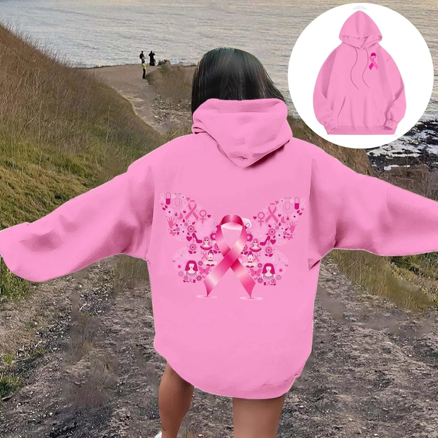 Толстовка с капюшоном женская Rainbow Graphic Zip Up Hoodies Pink, Pink — фото 4