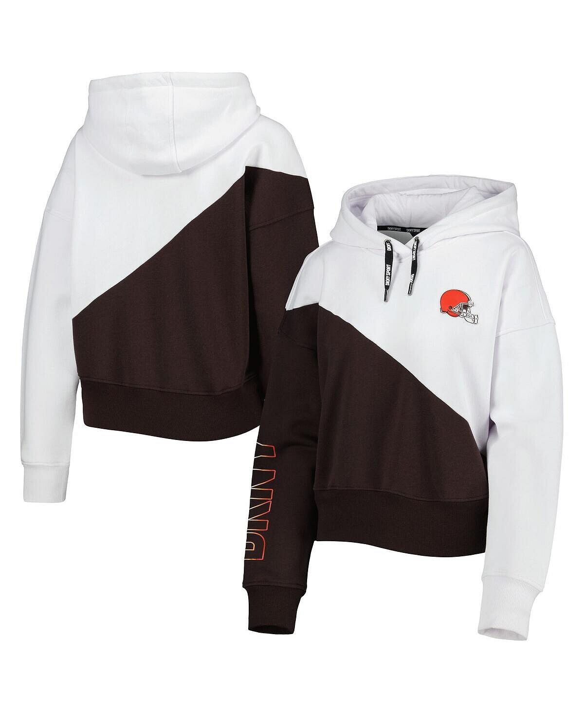 

Женский белый, коричневый пуловер с капюшоном Cleveland Browns Bobbi с цветными блоками DKNY
