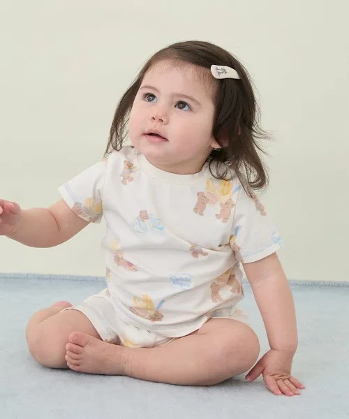 Футболка BABY с принтом медвежонка и мороженого, охлаждающая, кремовая