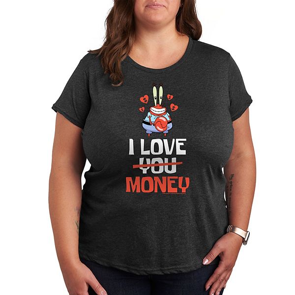 

Футболка с принтом Mr Krabs I Love Money, Plus size Nickelodeon, Heather Charcoal