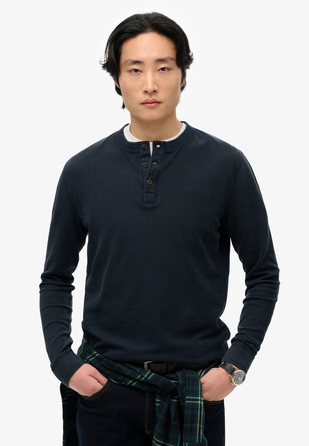 

Лонгслив LIGHTWEIGHT TEXTURED GRANDAD Superdry, темно-синий