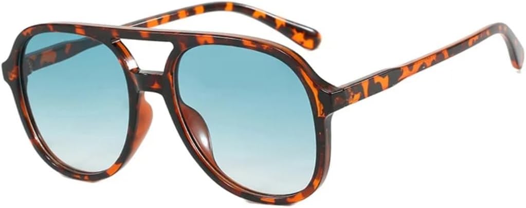 

Ретро солнцезащитные очки с двойной перемычкой для женщин и мужчин, модные винтажные солнцезащитные очки в овальной оправе с градиентным затемнением, защита от УФ-излучения UV400 TVTBBVV, Leopard Blue