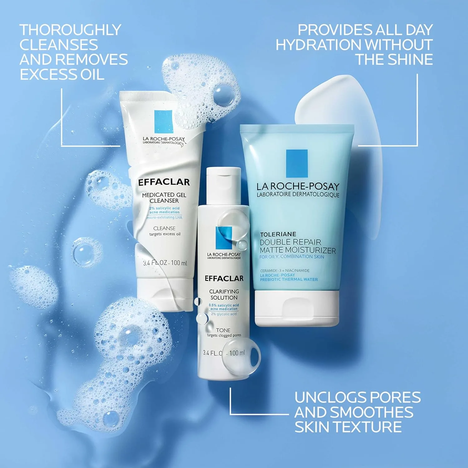Набор Effaclar Daily Acne Essentials для лечения акне: очищающее средство с салициловой кислотой, тоник для сужения пор и матирующий увлажняющий крем для жирной и комбинированной кожи, без масел, запас на 2 месяца La Roche-Posay — фото 4