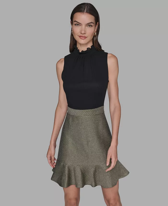 

Женское платье фасона А-силуэт с высоким воротником и воланами по подолу Karl Lagerfeld Paris, черный