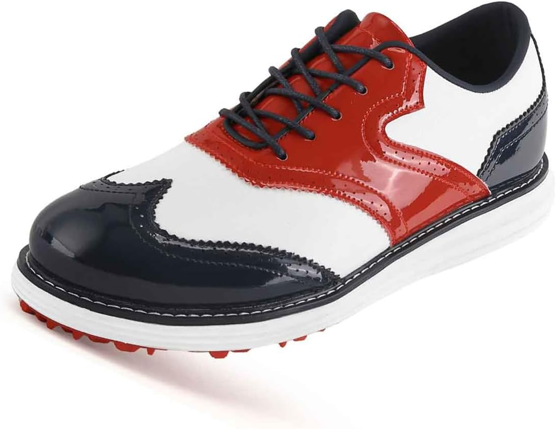 

Мужские гольф-кроссовки VEACAM Fashion с отделкой броги для улицы без шипов, для спортивных тренировок, водоотталкивающие, красный