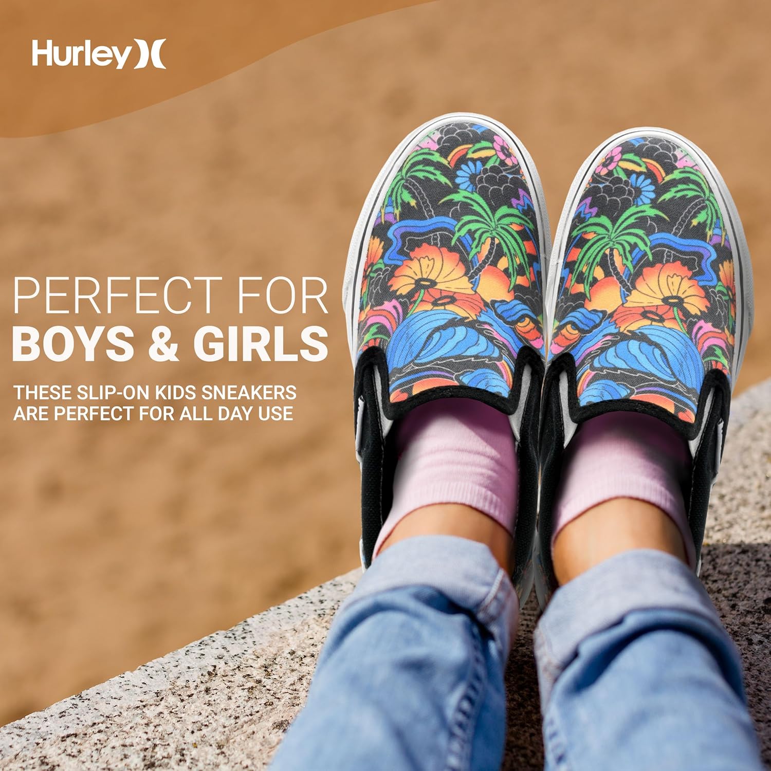Детские слипоны Hurley из холщовой ткани - низкие кеды для скейтбординга для детей, спортивная обувь для мальчиков и девочек, повседневные кроссовки, Hawaii — фото 3