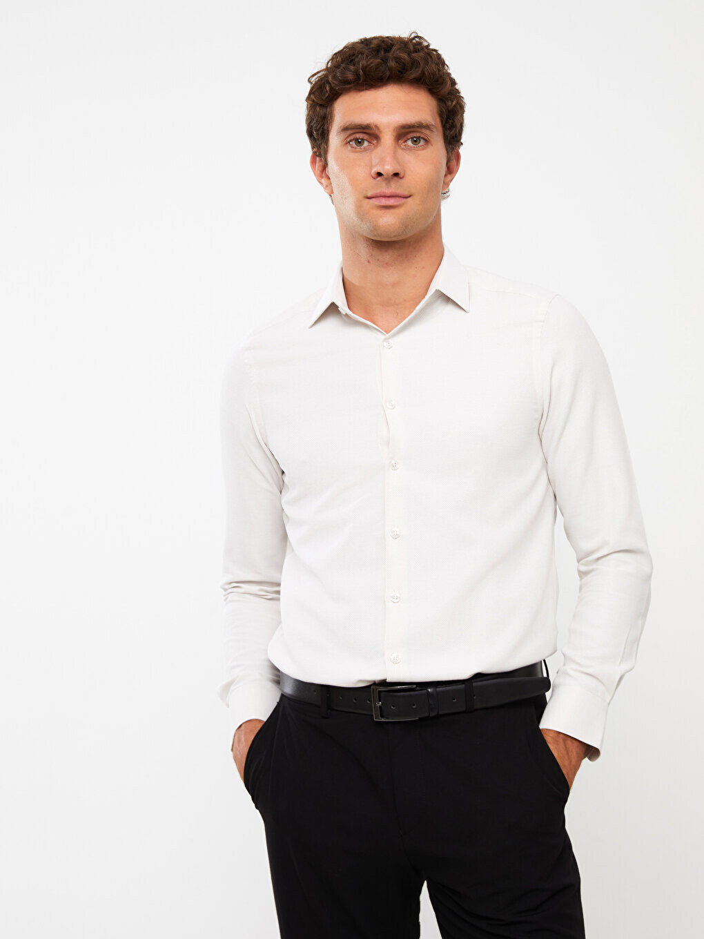 

Мужская рубашка Добби Slim Fit с длинным рукавом LCWAIKIKI Formal, бежевый
