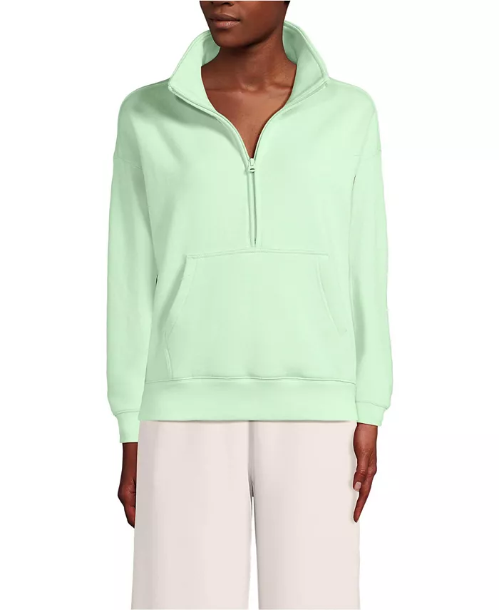 

Женская толстовка Serious Sweats с длинным рукавом и молнией до середины груди, свободный крой Lands' End, зеленый