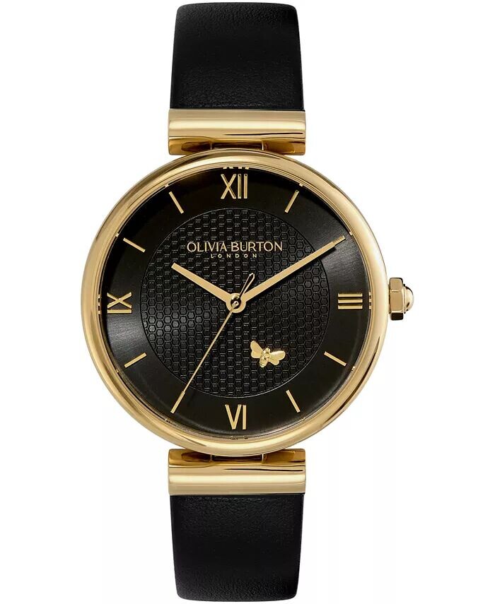 

Женские часы Mini Bee с черным кожаным ремешком, 36 мм Olivia Burton