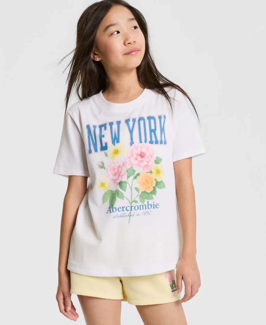 Детская футболка с цветочным принтом и круглым вырезом Abercrombie Kids, белый