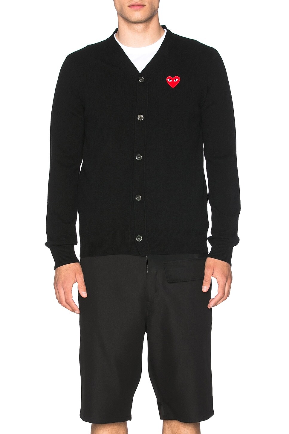 Кардиган из овечьей шерсти с красной эмблемой Comme Des Garcons Play, черный — фото 2