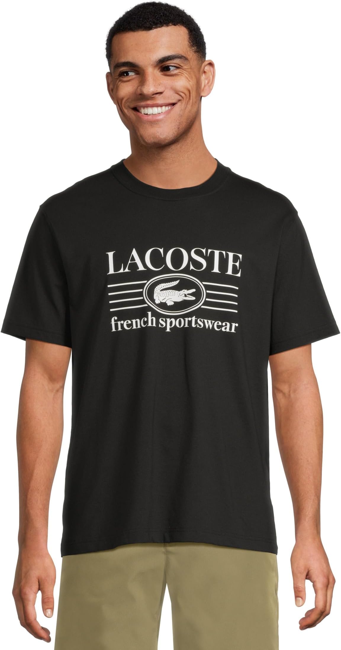 

Мужская классическая хлопковая футболка с принтом Lacoste, Black