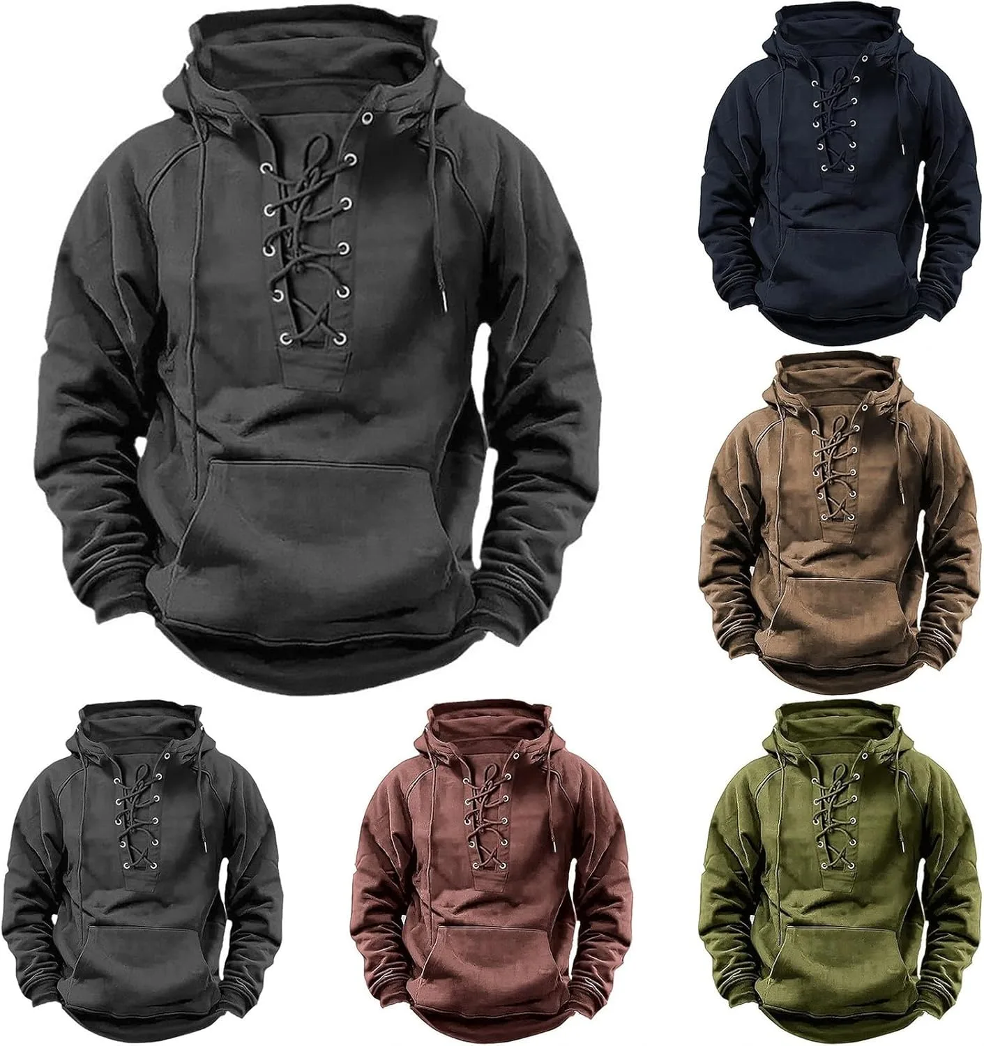 

Мужской худи с завязками спереди, однотонный, с карманами