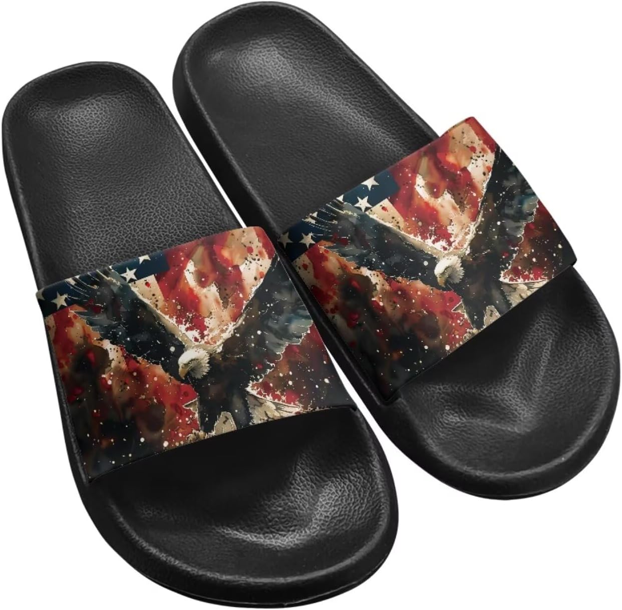 

Мужские домашние тапочки Twousenru с модным принтом флага - быстро сохнущие пляжные и бассейновые шлепанцы, нескользящие удобные душевые туфли, Vintage American Flag Eagle