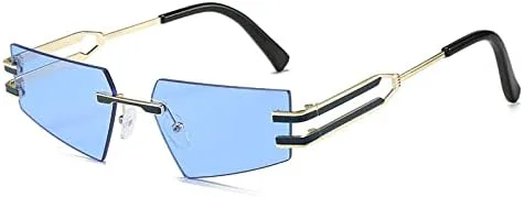 

Солнцезащитные очки без оправы для женщин, женские солнцезащитные очки в маленькой оправе, многоугольные солнцезащитные очки, женские очки без оправы MTZJH, Gold Blue