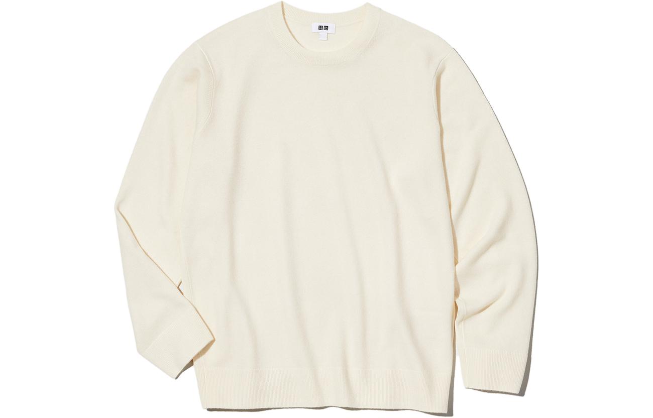Uniqlo Мужской трикотаж, цвет слоновой кости, круглый вырез, средний размер, другие характеристики — фото 3