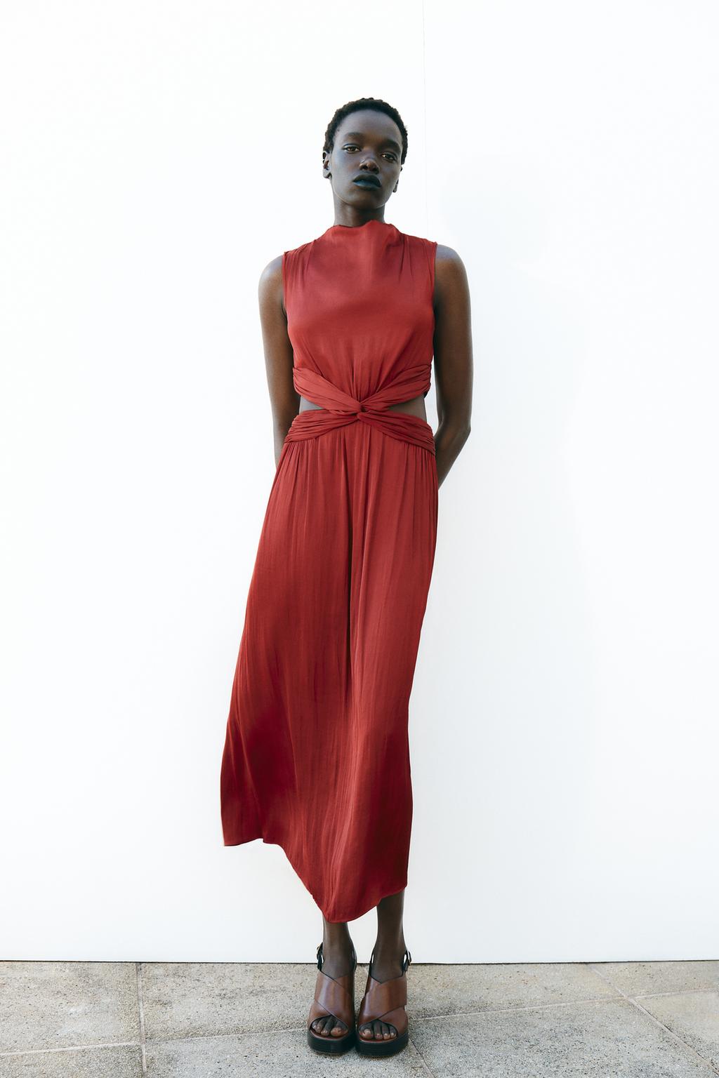 

Атласное платье миди с вырезами ZARA, цвет Terracotta